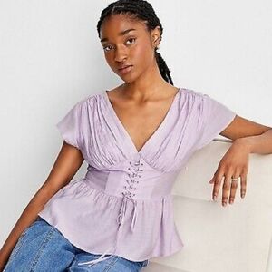 Future Collective Reese Blutstein Corset Top Short Sleeve Lavender Womens XL NWT